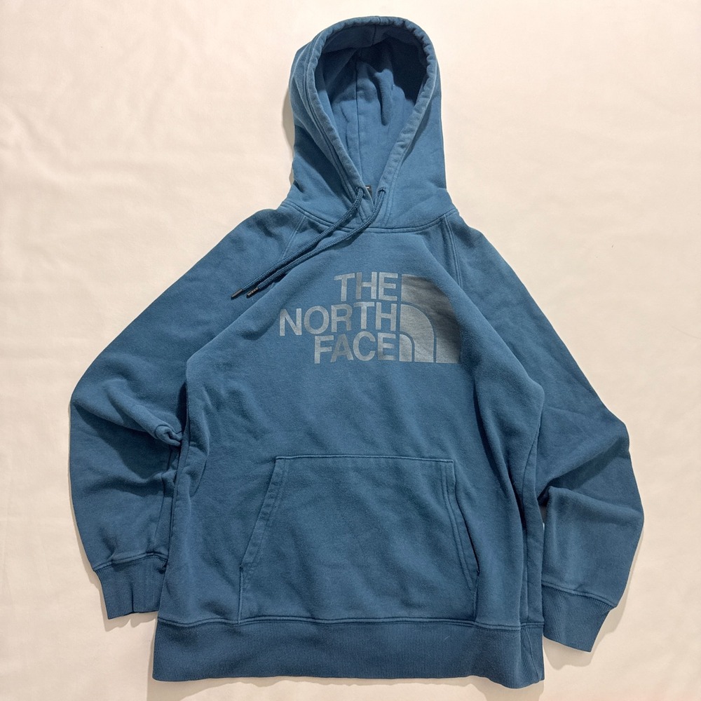 The North Face Hoodie Women Medium Blue Graphic Logo Raglan Pullover